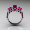 Classic 10K White Gold Three Stone Red Garnet Pink Sapphire Solitaire Ring R200-10KWGPSRG-2