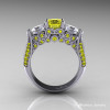 Classic 10K White Gold Three Stone Yellow and White Sapphire Solitaire Ring R200-10KWGWSYS-2