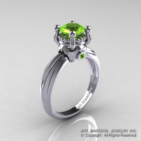 Classic Victorian 14K White Gold 1.0 Ct Peridot Solitaire Engagement Ring R506-14KWGP-1