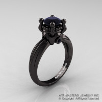 Classic Victorian 14K Black Gold 1.0 Ct Black Diamond  Solitaire Engagement Ring R506-14KBGBD-1