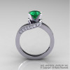 Classic 14K White Gold 1.0 Ct Emerald Diamond Designer Solitaire Ring R259-14KWGDEM-2