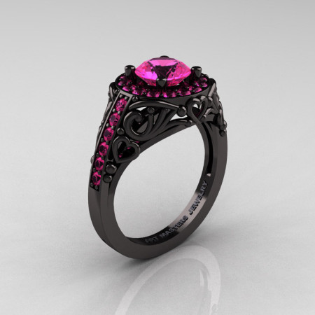 Italian 14K Black Gold 1.0 Ct Pink Sapphire Engagement Ring Wedding Ring R280-14KBGPS-1