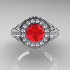Italian 14K White Gold 1.0 Ct Ruby Diamond Engagement Ring Wedding Ring R280-14KWGDR-3