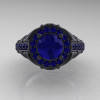 Italian 14K Matte Black Gold 1.0 Ct Blue Sapphire Engagement Ring Wedding Ring R280-14KMBGBS-3