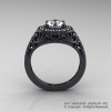 Italian 14K Matte Black Gold 1.0 Ct White Sapphire Diamond Engagement Ring Wedding Ring R280-14KMBGDWS-2