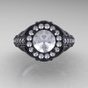 Italian 14K Matte Black Gold 1.0 Ct White Sapphire Diamond Engagement Ring Wedding Ring R280-14KMBGDWS-3