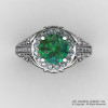 Italian 14K White Gold 1.0 Ct Emerald Diamond Engagement Ring Wedding Ring R280-14KWGDEM-3