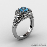 Italian 950 Platinum 1.0 Ct Aquamarine Diamond Engagement Ring Wedding Ring R280-PLATDAQ-1