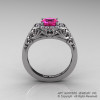 Italian 14K White Gold 1.0 Ct Pink Sapphire Diamond Engagement Ring Wedding Ring R280-14KWGDPS-2