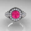 Italian 14K White Gold 1.0 Ct Pink Sapphire Diamond Engagement Ring Wedding Ring R280-14KWGDPS-3