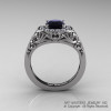 Italian 14K White Gold 1.0 Ct Black and White Diamond Engagement Ring Wedding Ring R280-14KWGDBD-2