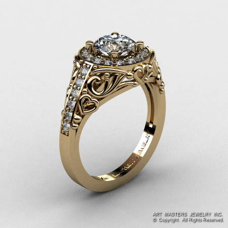 Italian 14K Yellow Gold 1.0 Ct White Sapphire Diamond Engagement Ring Wedding Ring R280-14KYGDWS-1