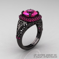 High Fashion 14K Black Gold 3.0 Ct Pink Sapphire Designer Wedding Ring R407-14KBGPS-1