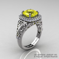 High Fashion 14K White Gold 3.0 Ct Yellow Sapphire Diamond Designer Wedding Ring R407-14KWGDYS-1