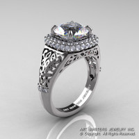 High Fashion 14K White Gold 3.0 Ct Cubic Zirconia Diamond Designer Wedding Ring R407-14KWGDCZ-1