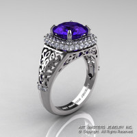 High Fashion 14K White Gold 3.0 Ct Tanzanite Diamond Designer Wedding Ring R407-14KWGDTA-1