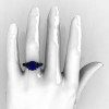 Exclusive French 14K Black Gold 3.0 Ct Blue Sapphire Solitaire Wedding Ring R401-14KBGBS-4
