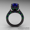 Exclusive French 14K Black Gold 3.0 Ct Blue Sapphire Emerald Solitaire Wedding Ring R401-14KBGEMBS-2