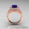 High Fashion 14K Rose Gold 3.0 Ct Blue Sapphire Diamond Designer Wedding Ring R407-14KRGDBS-2