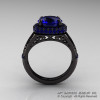High Fashion 14K Black Gold 3.0 Ct Blue Sapphire Designer Wedding Ring R407-14KBGBS-2