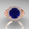 High Fashion 14K Rose Gold 3.0 Ct Blue Sapphire Diamond Designer Wedding Ring R407-14KRGDBS-3