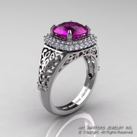 High Fashion 14K White Gold 3.0 Ct  Amethyst Diamond Designer Wedding Ring R407-14KWGDAM-1