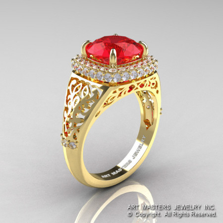High Fashion 14K Yellow Gold 3.0 Ct  Ruby Diamond Designer Wedding Ring R407-14KYGDR-1