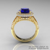 High Fashion 14K Yellow Gold 3.0 Ct  Blue Sapphire Diamond Designer Wedding Ring R407-14KYGDBS-2
