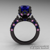Exclusive French 14K Black Gold 3.0 Ct Blue and Light Pink Sapphire Solitaire Wedding Ring R401-14KBGLPSBS-2
