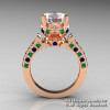 Exclusive 14K Rose Gold 3.0 Carat White and Blue Sapphire Emerald Solitaire Ring R401-14KRGEMBSWS-2
