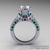Exclusive 14K White Gold 3.0 Carat White and Blue Sapphire Emerald Solitaire Ring R401-14KWGEMBSWS-2