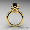 Exclusive 14K Yellow Gold 3.0 Carat Black Diamond Solitaire Blazer Ring R401-14KYGBD-2