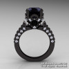 Exclusive French 14K Black Gold 3.0 Ct Black and White Diamond Solitaire Wedding Ring R401-14KBGDBD-2