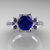 Classic 14K White Gold 1.0 Ct Blue Sapphire Diamond Solitaire Wedding Ring R410-14KWGDBS-3