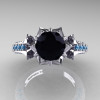Classic 14K White Gold 1.0 Ct Black Diamond Blue Topaz Solitaire Wedding Ring R410-14KWGBTBD-3