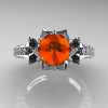 Classic 14K White Gold 1.0 Ct Orange Sapphire Diamond Solitaire Wedding Ring R410-14KWGDOS-3