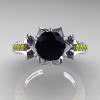Classic 14K White Gold 1.0 Ct Black Diamond Yellow Sapphire Solitaire Wedding Ring R410-14KWGYSBD-3