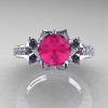 Classic 14K White Gold 1.0 Ct Pink Sapphire Diamond Solitaire Wedding Ring R410-14KWGDPS-3