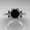 Classic 14K White Gold 1.0 Ct Black and White Diamond Solitaire Wedding Ring R410-14KWGDBD-3