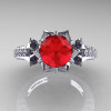 Classic 14K White Gold 1.0 Ct Ruby Diamond Solitaire Wedding Ring R410-14KWGDR-3