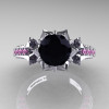 Classic 14K White Gold 1.0 Ct Black Diamond Light Pink Sapphire Solitaire Wedding Ring R410-14KWGLPSBD-3