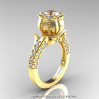 Classic 14K Yellow Gold 1.0 Ct White Sapphire Diamond Solitaire Wedding Ring R410-14KYGDWS-1