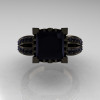 French Vintage 14K Black Gold Princess Black Diamond Solitaire Wedding Ring R222-BGBD-4