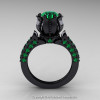 Classic 14K Black Gold 1.0 Ct Emerald Solitaire Wedding Ring R410-14KBGEM-2