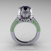 Classic 14K White Gold 1.0 Ct Black Diamond Green Topaz Solitaire Wedding Ring R410-14KWGGTBD-2