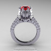 Classic 14K White Gold 1.0 Ct Ruby Diamond Solitaire Wedding Ring R410-14KWGDR-2
