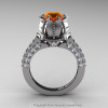 Classic 14K White Gold 1.0 Ct Orange Sapphire Diamond Solitaire Wedding Ring R410-14KWGDOS-2