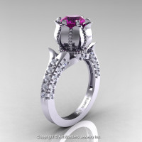 Classic 14K White Gold 1.0 Ct Amethyst Diamond Solitaire Wedding Ring R410-14KWGDAM-1