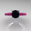 Classic 14K White Gold 1.0 Ct Black Diamond Pink Sapphire Cluster Solitaire Ring R258-14KWGPSBD-3