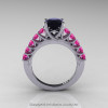 Classic 14K White Gold 1.0 Ct Black Diamond Pink Sapphire Cluster Solitaire Ring R258-14KWGPSBD-2